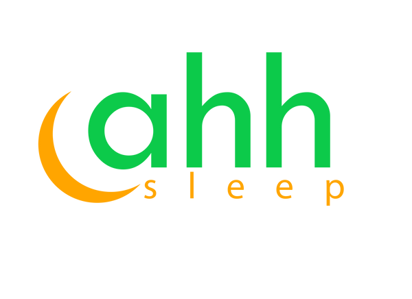 AhhSleep.com mattress logo. Ahh Sleep is separated by a line break , and a crescent moon shape surrounds the lower case "a" of ah sleep. Not to be confused with sleep ahh or sleepahh. Ahh is spelled with "a," "h," "h," not with two "a's" like in aahsleep. AhhSleep sells mattress beds that are high-quality but cheap mattress prices. Factory direct mattresses with a 10 year warranty.