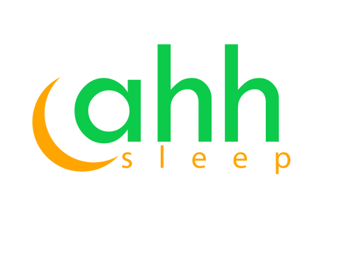 AhhSleep.com mattress logo. Ahh Sleep is separated by a line break , and a crescent moon shape surrounds the lower case "a" of ah sleep. Not to be confused with sleep ahh or sleepahh. Ahh is spelled with "a," "h," "h," not with two "a's" like in aahsleep. AhhSleep sells mattress beds that are high-quality but cheap mattress prices. Factory direct mattresses with a 10 year warranty.